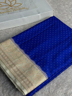 Royal Blue & Beige Mashru Saatan Silk Saree with All-Over Chunri Buti & Rich Zari Pallu – MKS833