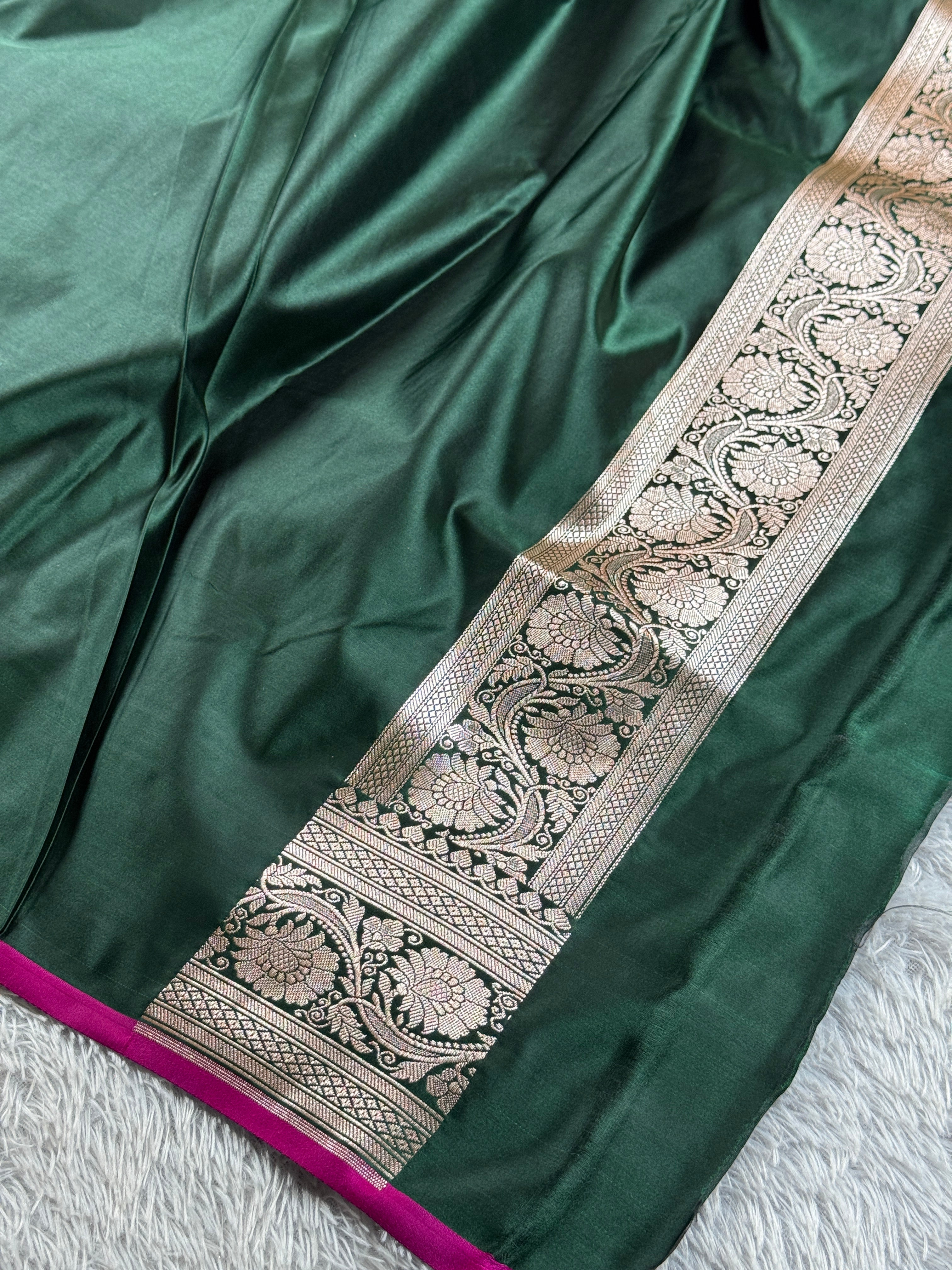 Elegant Green Soft Mashru Kataan Silk Saree with Buti Zari Weaving & Rich Pallu | MKS536