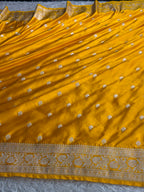 Mustard Yellow Banarasi Mashru Kataan Silk Saree with Zari Buta Weaving | Rich Zari Pallu | MKS637 | Kaashi Threads