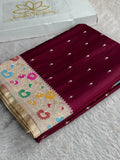 Royal Maroon Beige Mashru Kataan Silk Saree | Pathani Border Elegance | MKS654