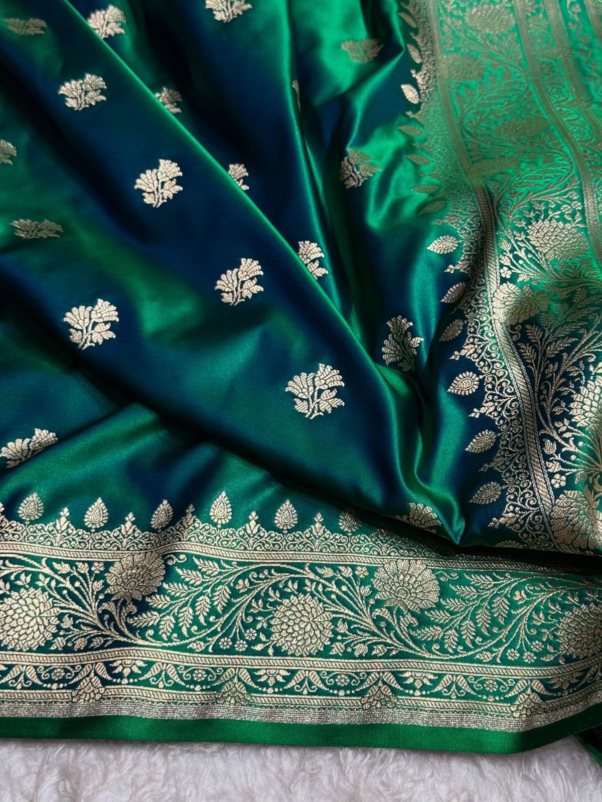 Banarasi Mashru Kataan Silk Saree Featuring Fancy Buta Pattern with Ikkat Border & Zari Pallu – MKS408