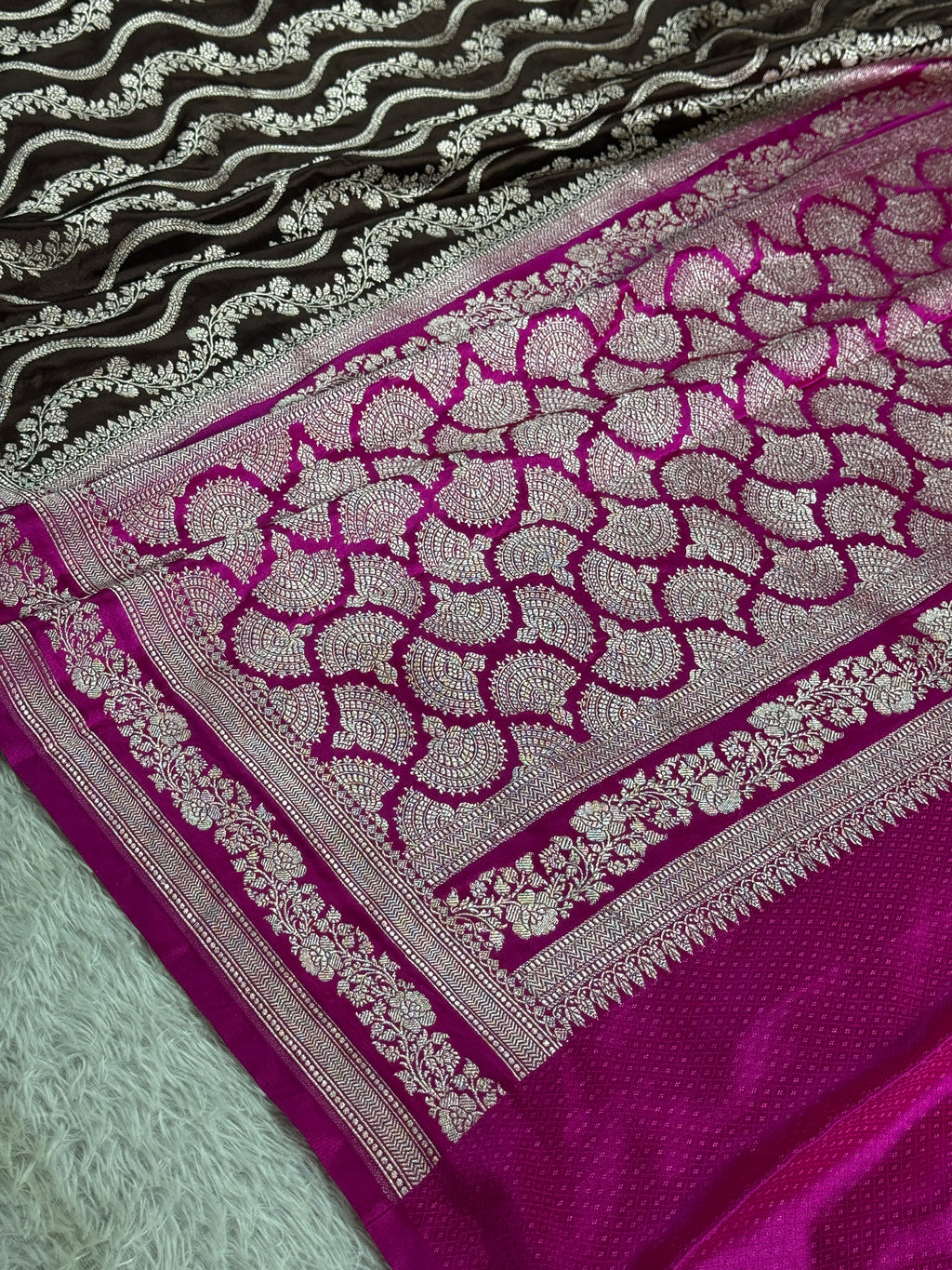 Coffee Brown & Dark Pink Mashru Kataan Silk Saree MKS361