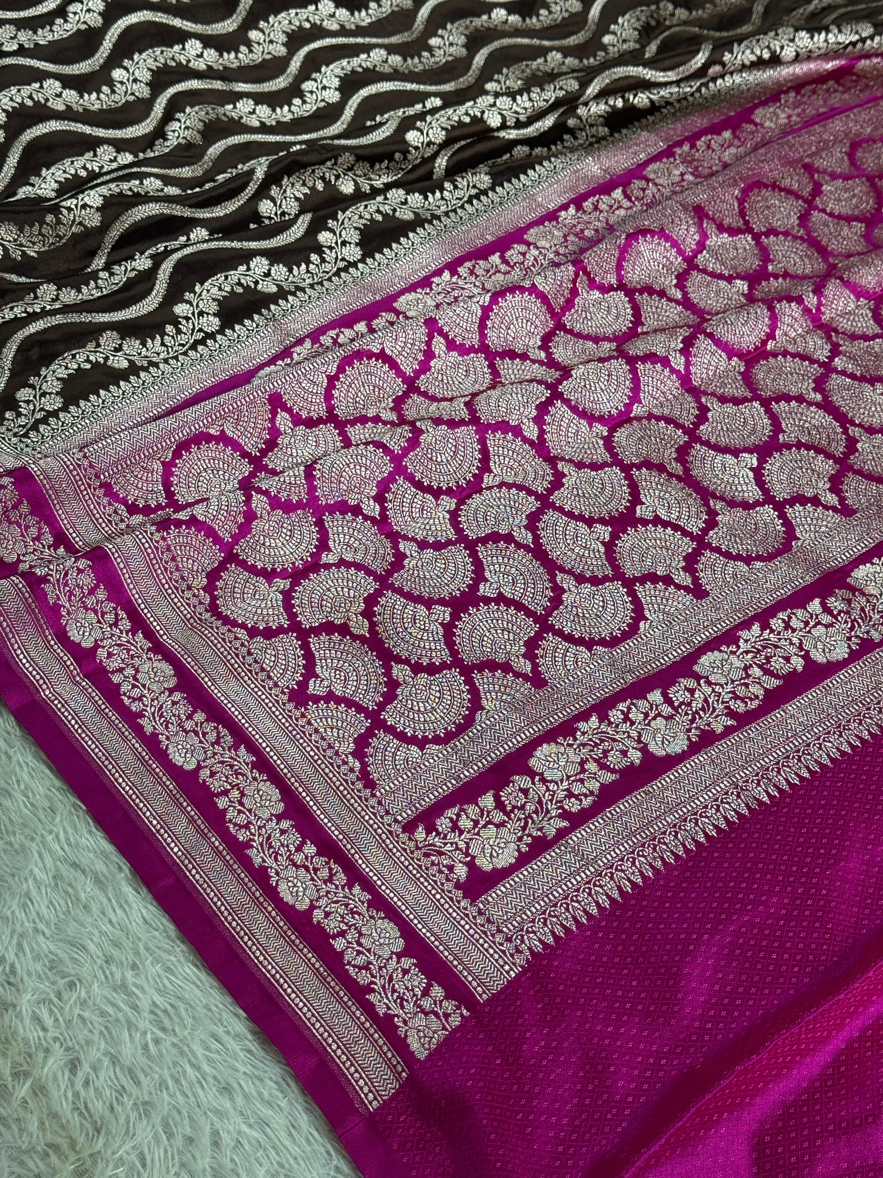Coffee Brown & Dark Pink Mashru Kataan Silk Saree MKS361