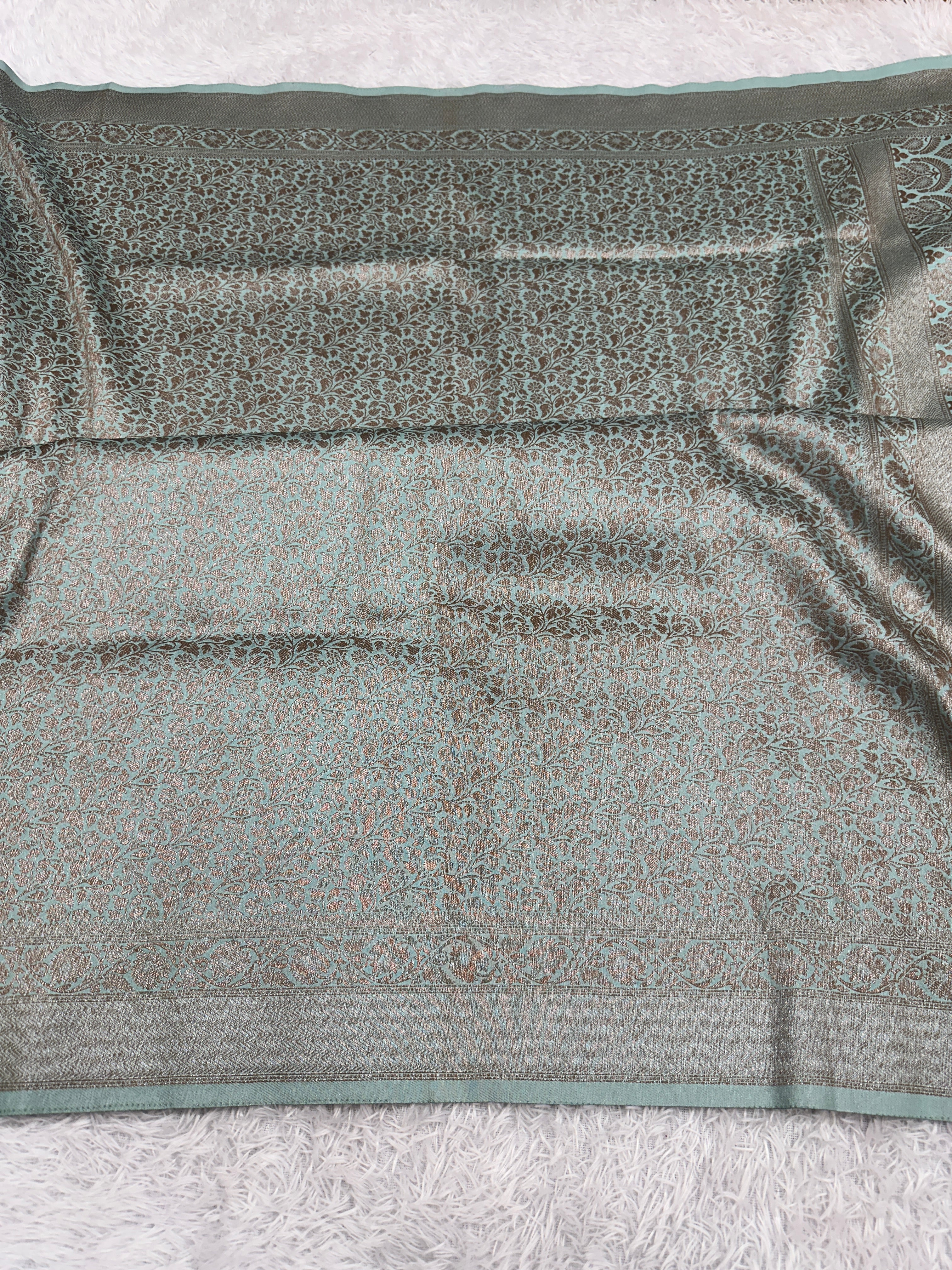 Sea green Banarasi Dupion Silk Saree with Embossed Antique Zari Weaving & Rich Antique Zari Pallu | STF75