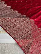 Maroon Banarasi Mashru Kataan Silk Saree with All-Over Zari & Sirozki Diamond Work – MKS854