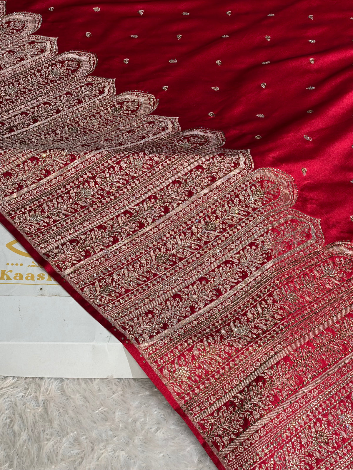 Maroon Banarasi Mashru Kataan Silk Saree with All-Over Zari & Sirozki Diamond Work – MKS854