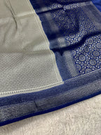 STF46 – Graceful Cream Dupion Saree with Silver-Black Antique Zari Weaving