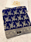 Chinon Silk Flower Design Navy Blue Color Saree CN04