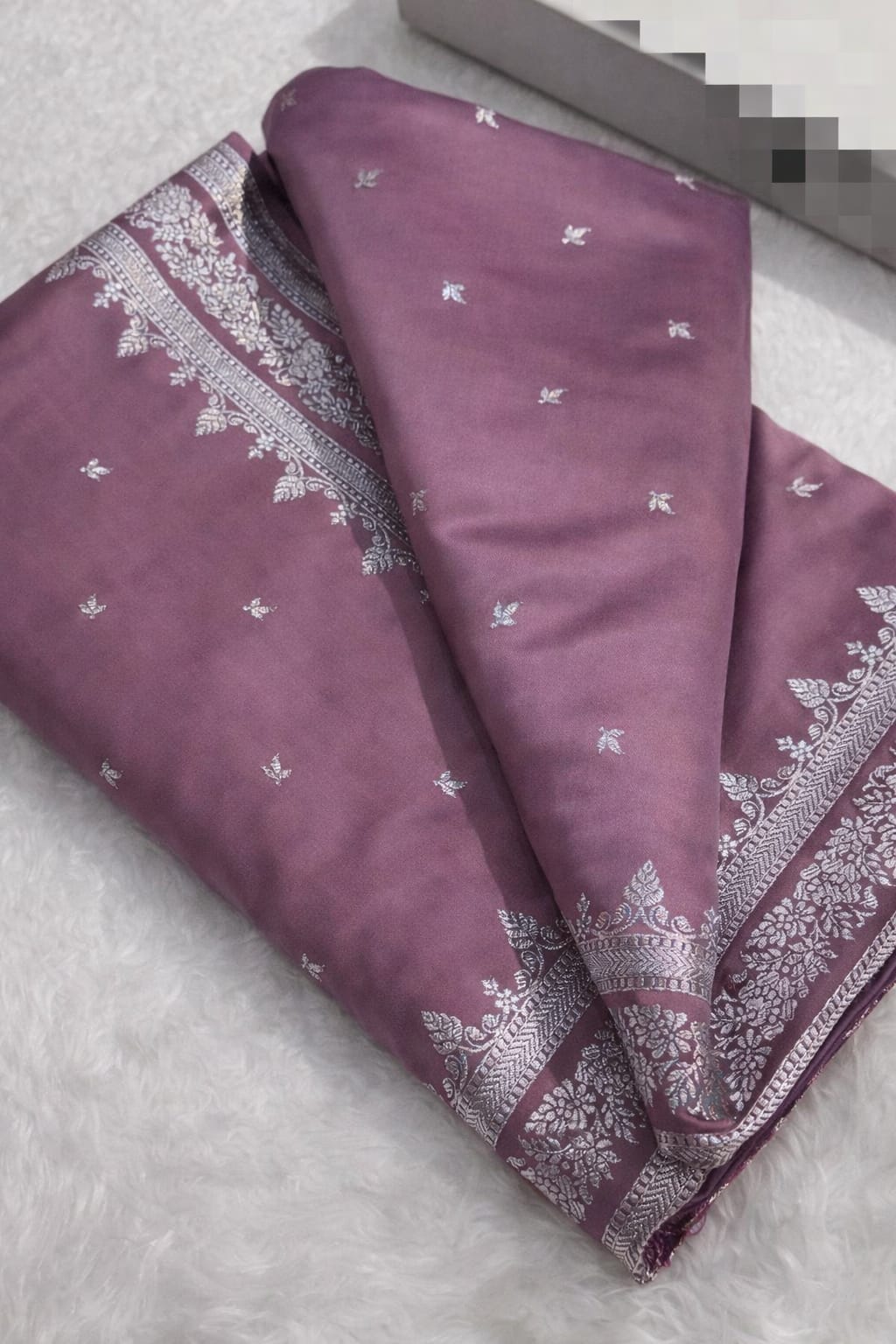 Banarasi Mashru Kataan Silk Saree Featuring Small Buti Pattern with Ikkat Border and Zari Pallu – MKS407