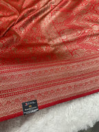 Red Banarasi Dupion Silk Saree with Embossed Antique Zari Weaving & Rich Antique Zari Pallu | STF81