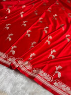 Banarasi Mashru Kataan Silk Saree Featuring Flower Buta Design with Ikkat Border and Zari Pallu – MKS409