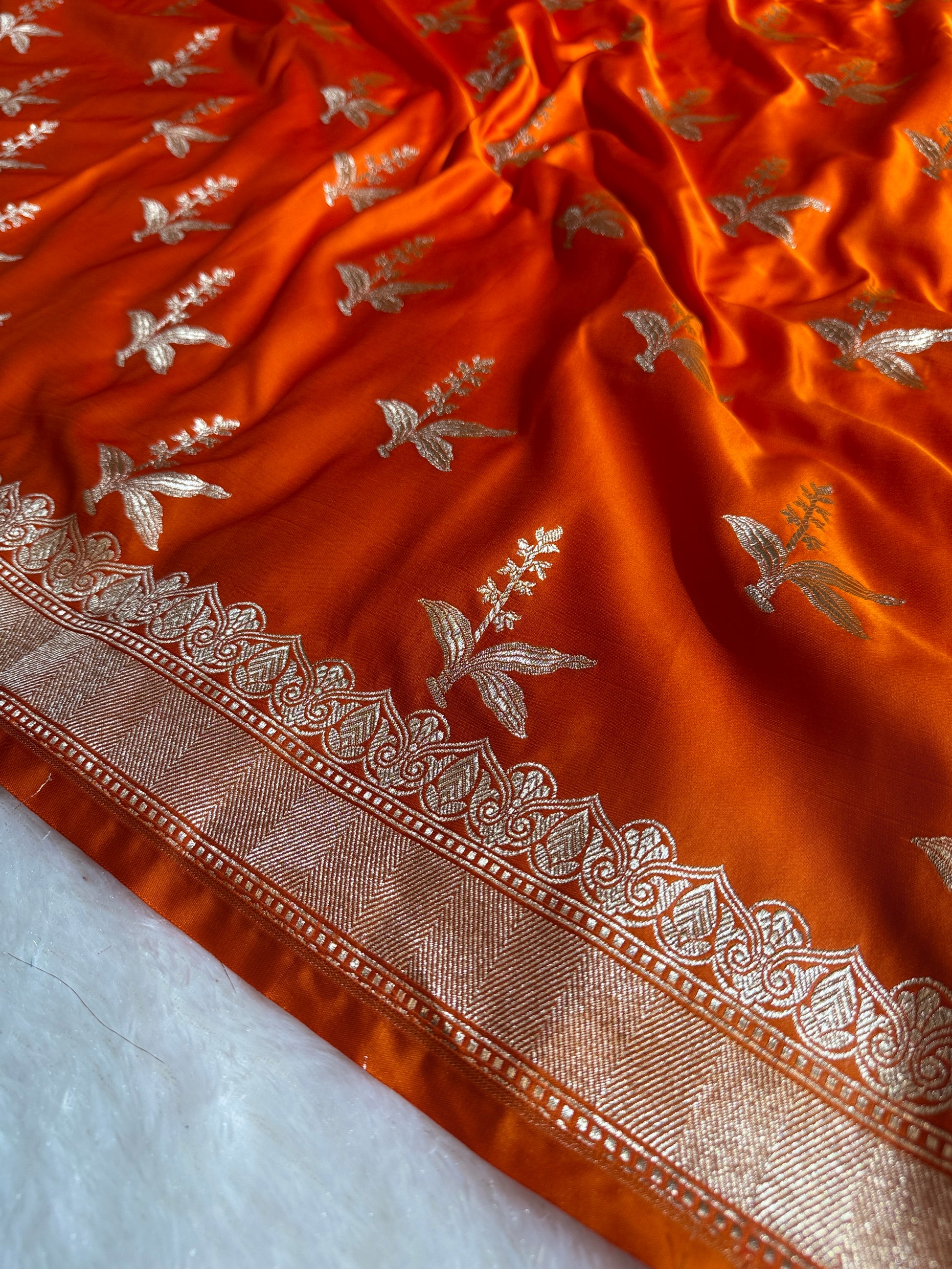 Orange Color Mashru Banarsi Satin Saree MKS086