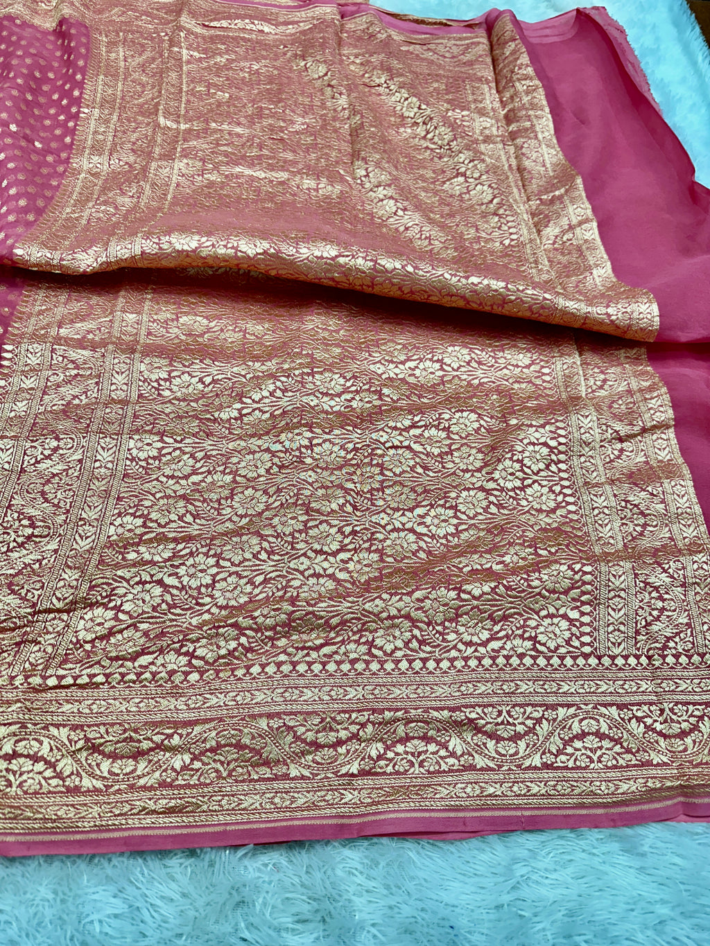 Pink Pure Natural Silk Khaddi Georgette Saree with Neem Zari Buti | PSG11