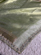 Pista Tissue Silk Saree with Moti Lace & Rich Zari Pallu | TS58