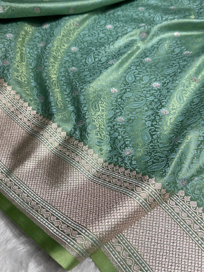 Banarasi Mashru Kataan Silk Saree Featuring Tanchoi Zari Meena Work with Rich Pallu – MKS411