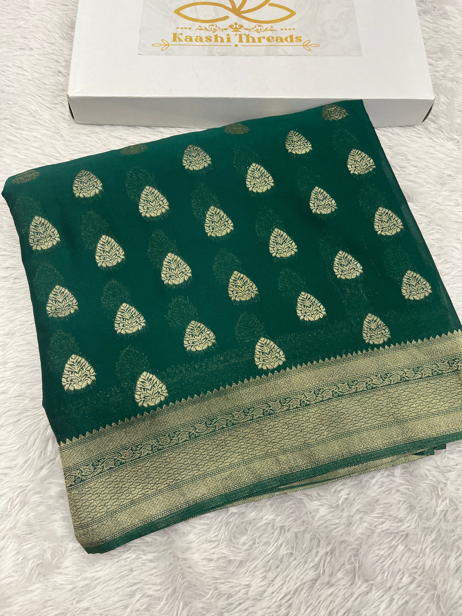 Chinon Silk Buta Zari Green Color Saree CN01