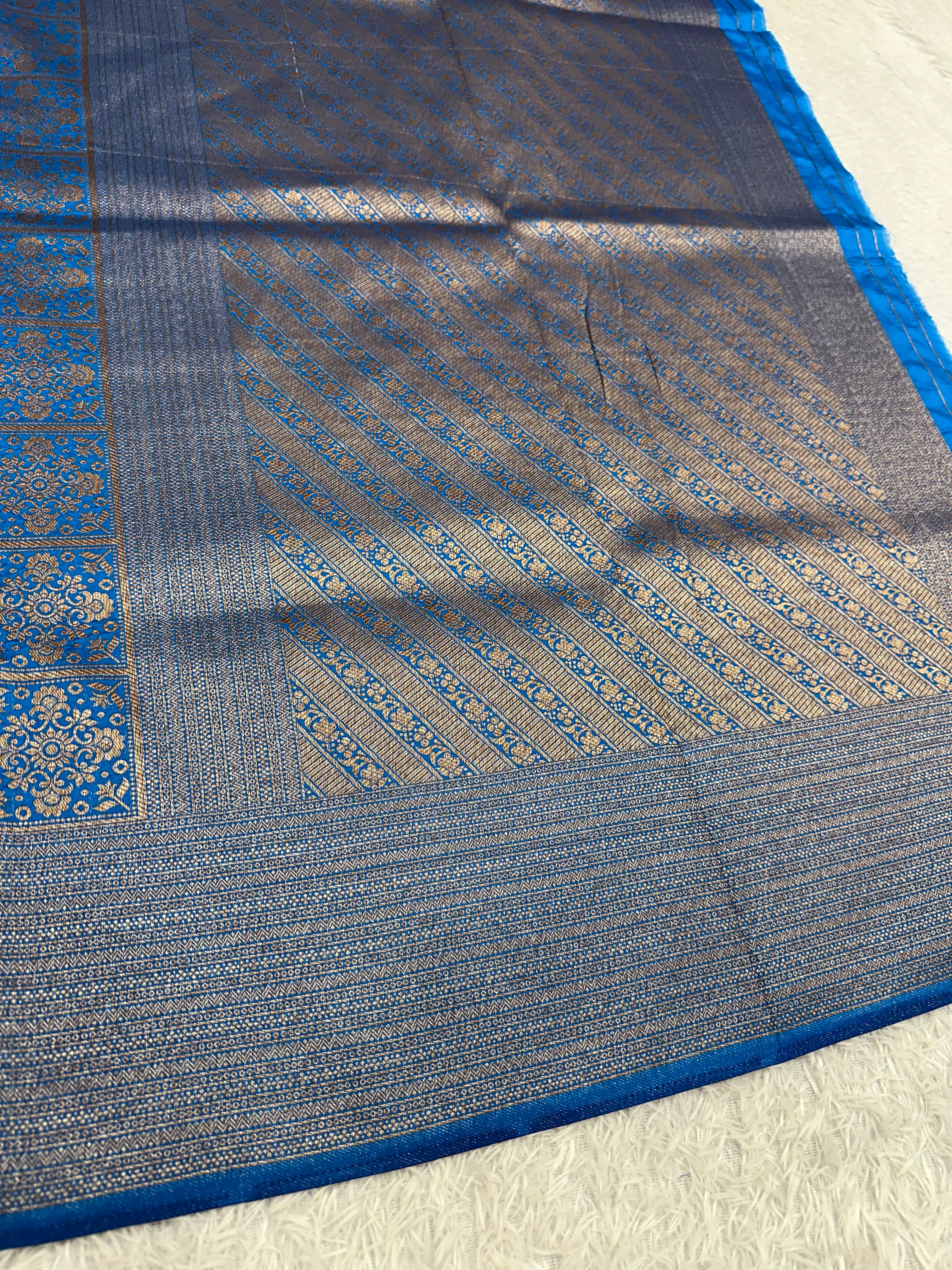 Light Blue Banarasi Dupion Silk Saree with Embossed Antique Zari Weaving & Rich Antique Zari Pallu | STF77