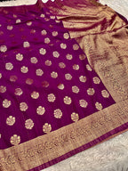 Raw Silk Zari Butaa  Magenta color  Saree RS004