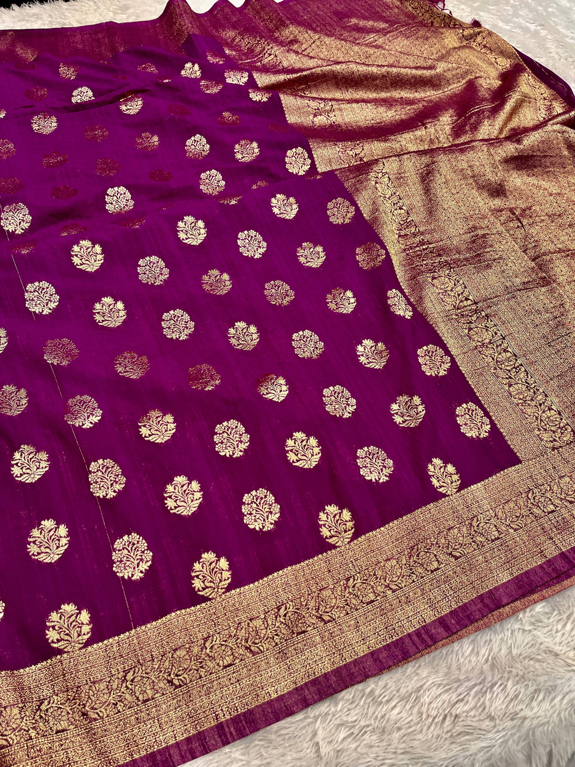 Raw Silk Zari Butaa  Magenta color  Saree RS004