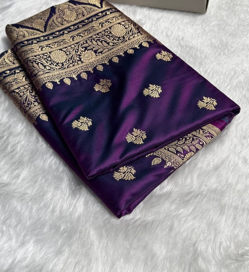 Banarasi Mashru Kataan Silk Saree Featuring Fancy Buta Pattern with Ikkat Border & Zari Pallu – MKS408
