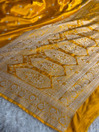 Mustard Yellow Banarasi Mashru Kataan Silk Saree with Zari Buta Weaving | Rich Zari Pallu | MKS637 | Kaashi Threads
