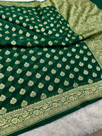 Green Pure Natural Silk Khaddi Georgette Saree with Buta Woven Design | PSG11