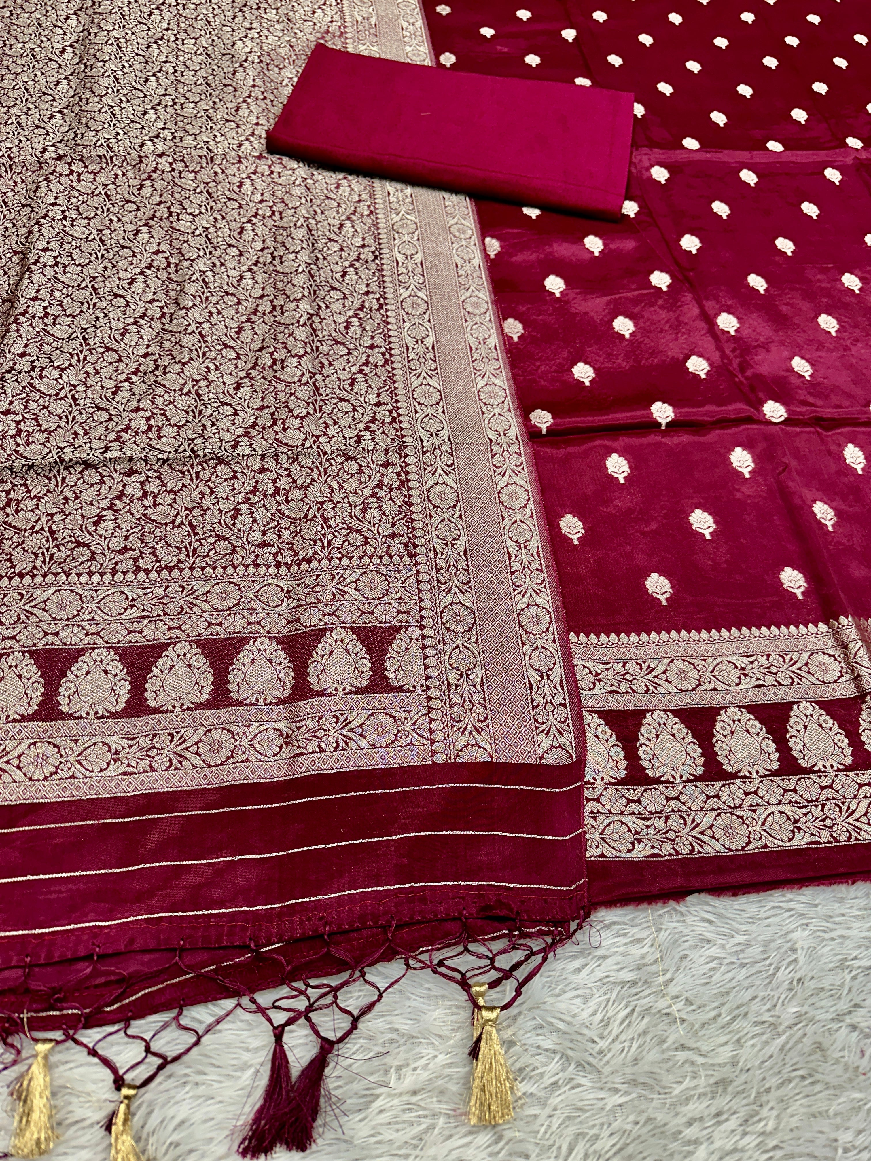 ✨ Banarasi Jacquard Gap Buti HO Silk 3-Piece Unstitched Dress Material MSS15