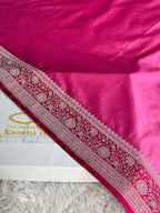 Banarasi Mashru Kataan Silk Saree in Strawberry Pink with Rani Pink Contrast | MKS781