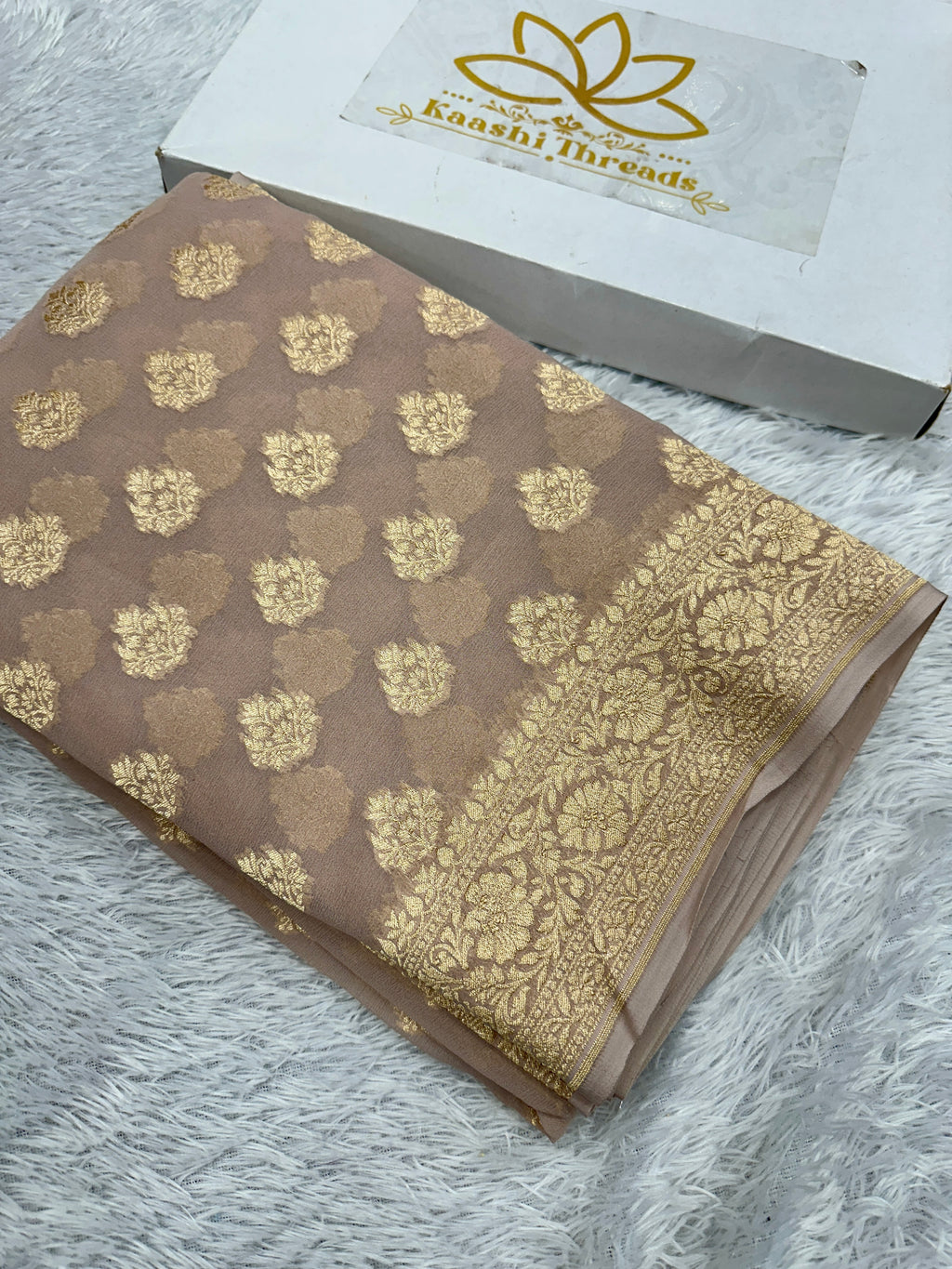 Beige Pure Natural Silk Khaddi Georgette Saree with Buta Woven Design | PSG11