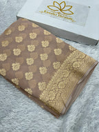Beige Pure Natural Silk Khaddi Georgette Saree with Buta Woven Design | PSG11