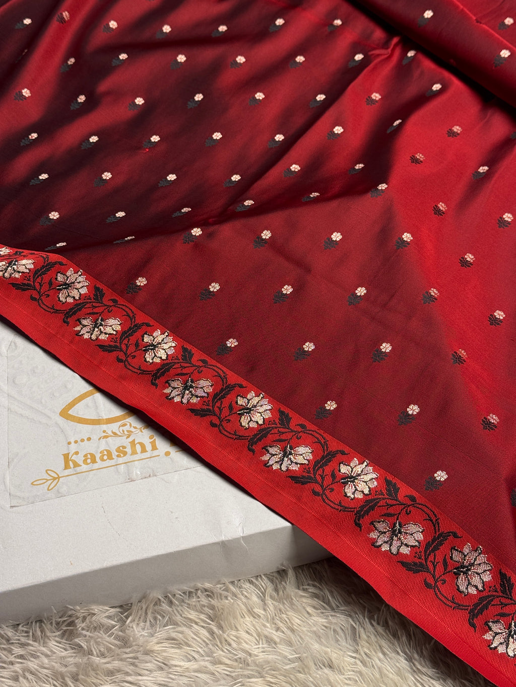 Maroon Banarasi Mashru Silk Saree with Buti Woven Design & Satin Patta Border MKS226