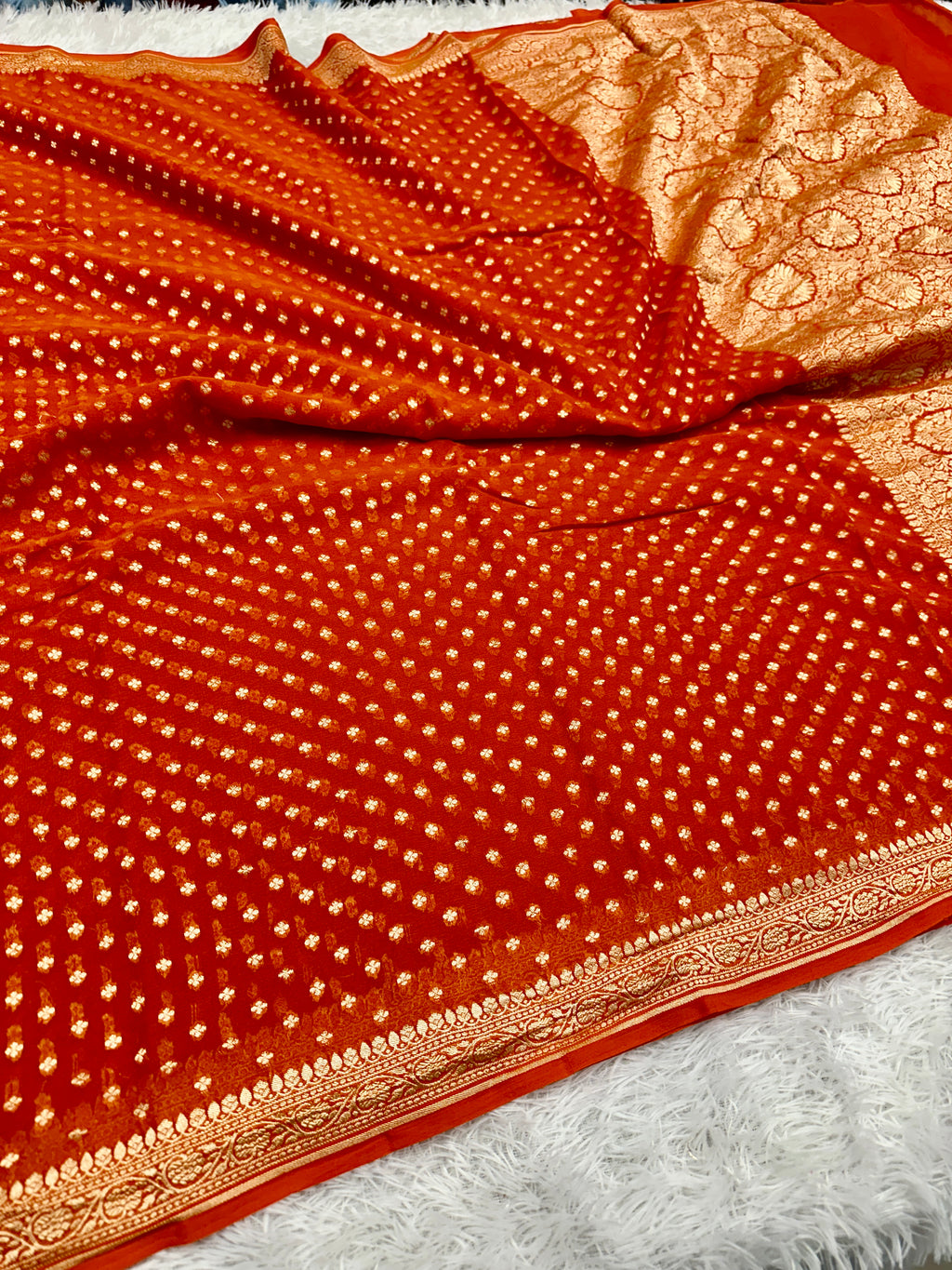 Pure Natural Silk Khaddi Georgette Saree – Orange | Jaal Woven Design PSG11