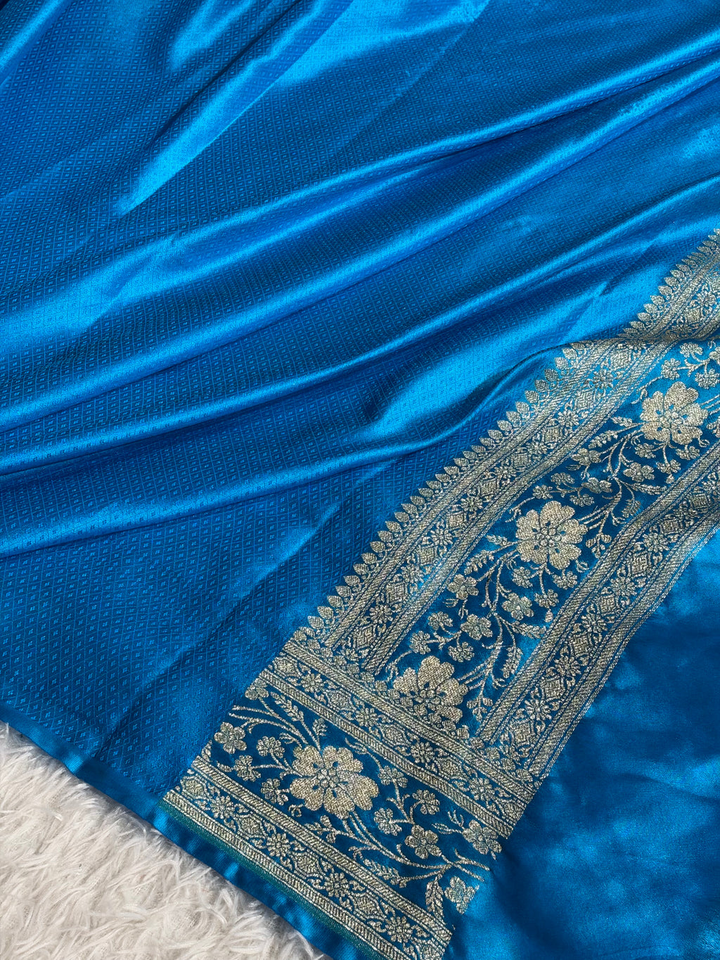 Black & Light Blue Mashru Kataan Silk Saree with Dollar Buta Woven Design & Rich Zari Pallu | MKS850