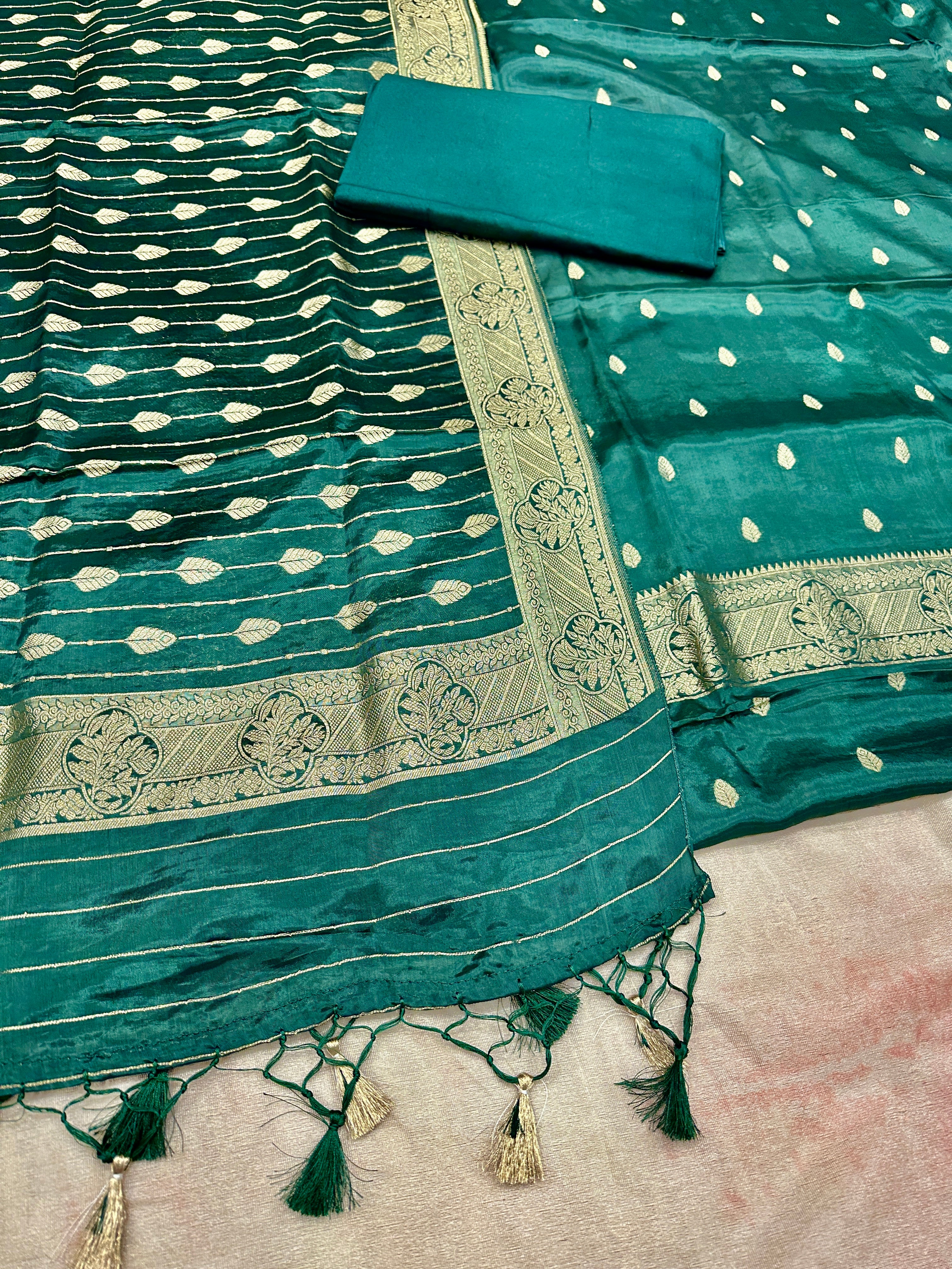 ✨ Banarasi Jacquard Gap Buti HO Silk 3-Piece Unstitched Dress Material MSS21