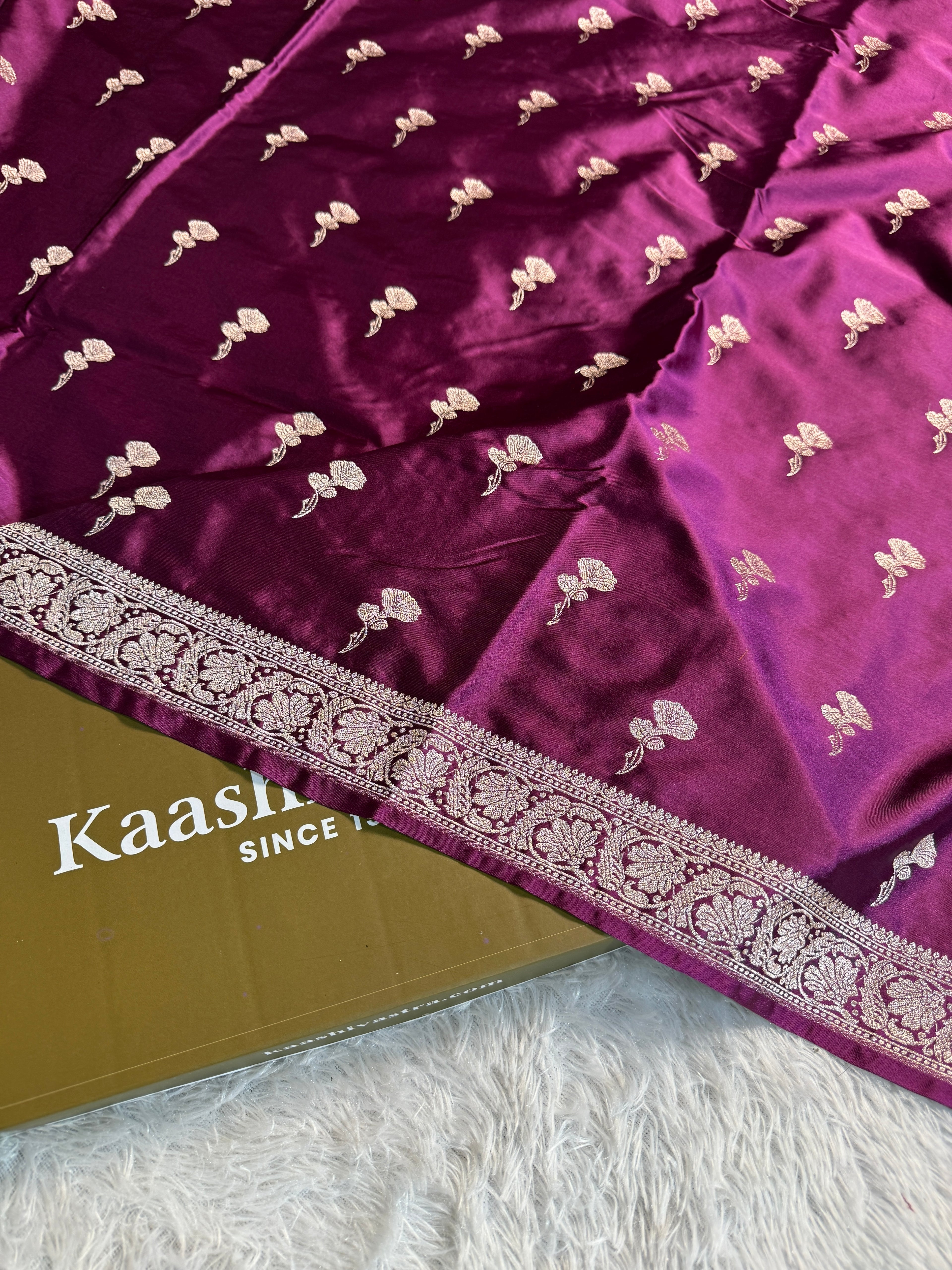 Wine Banarasi Mashru Silk Saree with Jacquard Fancy Buta Weave MKS091