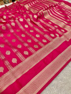 Chinon Silk Horizontal Buta Design Rani Color Saree CN09