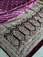 Elegant Gajari Pink Mashru Kataan Silk Banarasi Saree with Brown Contrast Border – MKS672