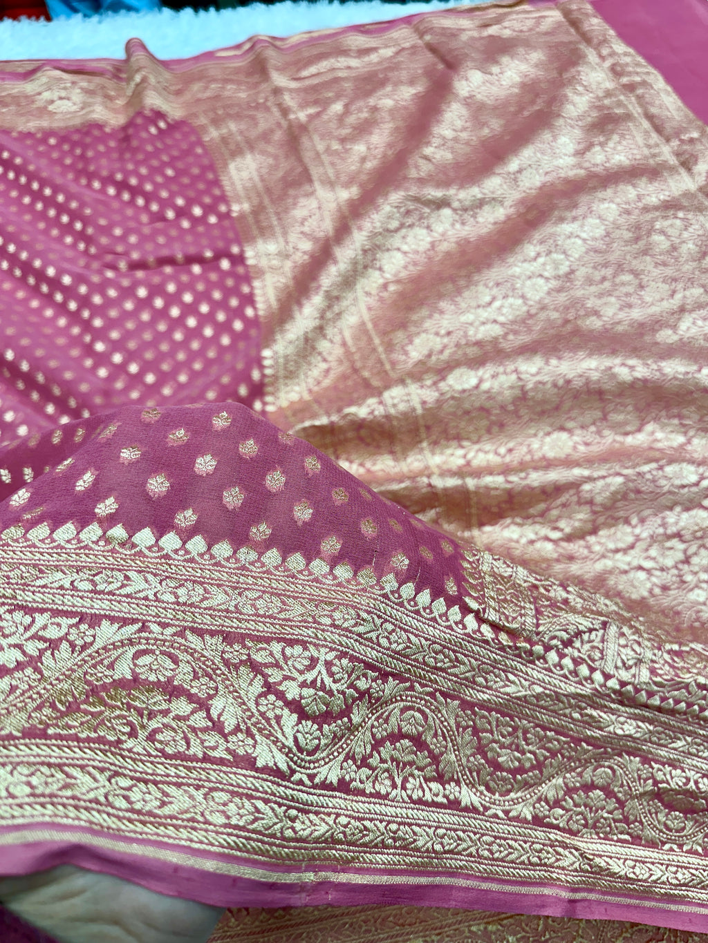 Pink Pure Natural Silk Khaddi Georgette Saree with Neem Zari Buti | PSG11