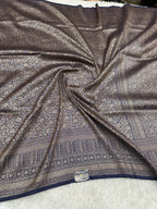 Navy Blue Banarasi Dupion Silk Saree with Embossed Antique Zari Weaving & Rich Antique Zari Pallu | STF87