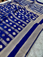 Chinon Silk Horizontal Buta Design Navy Blue Color Saree CN09