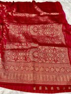 Chinon Silk Jaal Design Rani Color Saree CN03