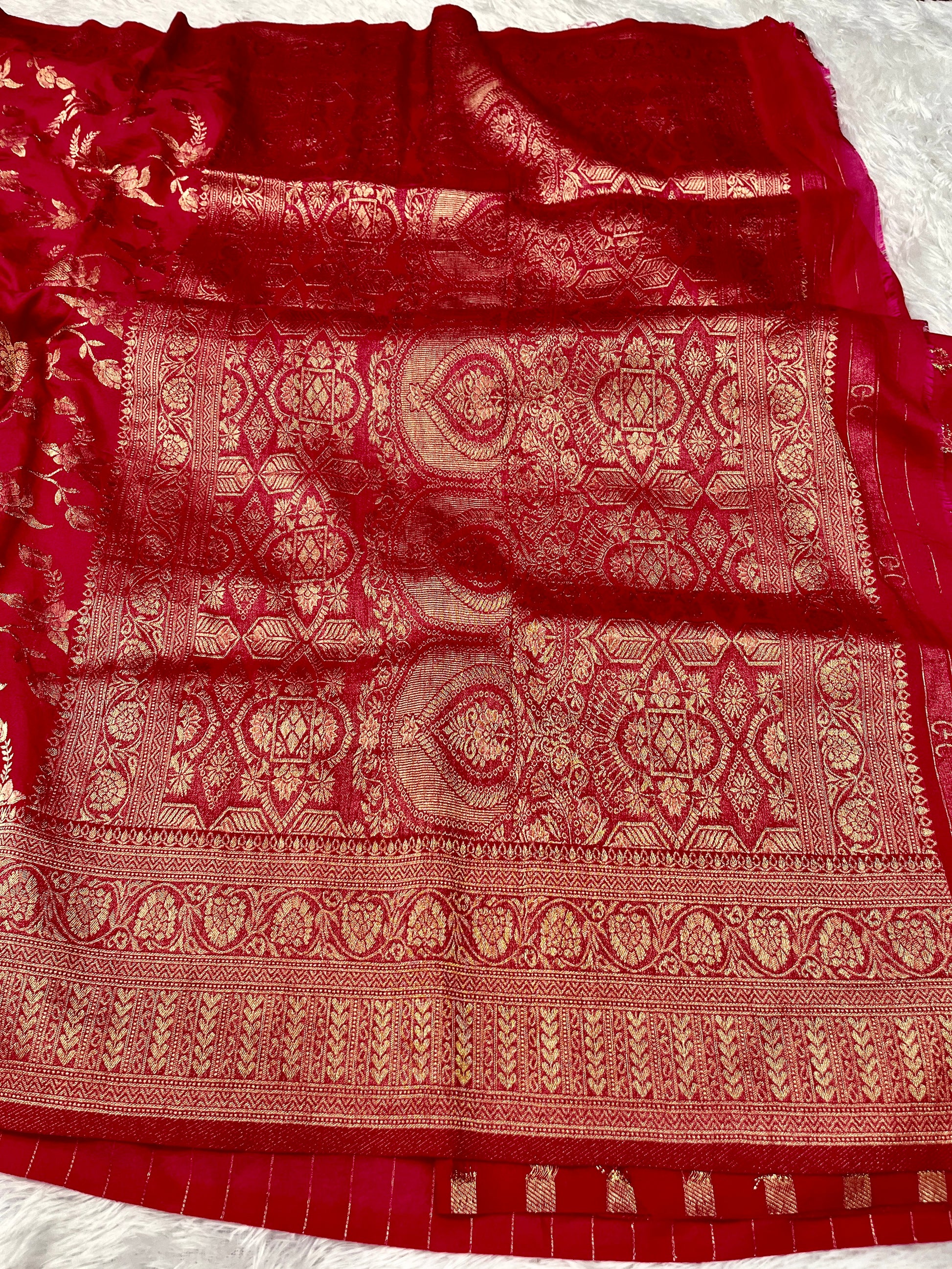 Chinon Silk Jaal Design Rani Color Saree CN03