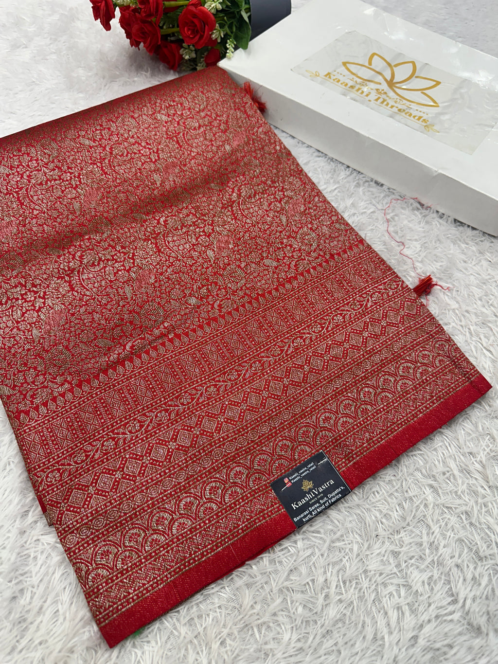 Red  Banarasi Dupion Silk Saree with Embossed Antique Zari Weaving & Rich Antique Zari Pallu | STF91