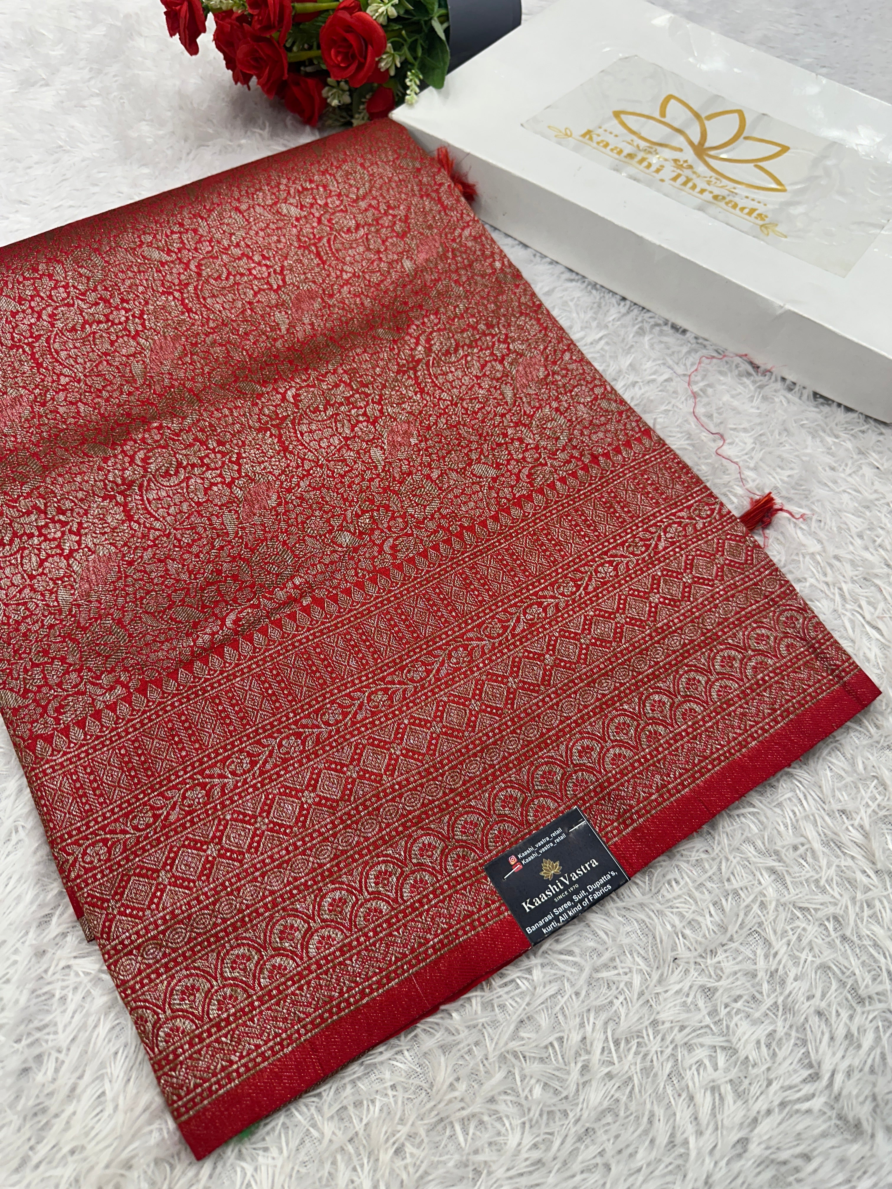 Red  Banarasi Dupion Silk Saree with Embossed Antique Zari Weaving & Rich Antique Zari Pallu | STF91