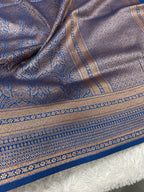 Light Blue Banarasi Dupion Silk Saree with Embossed Antique Zari Weaving & Rich Antique Zari Pallu | STF69