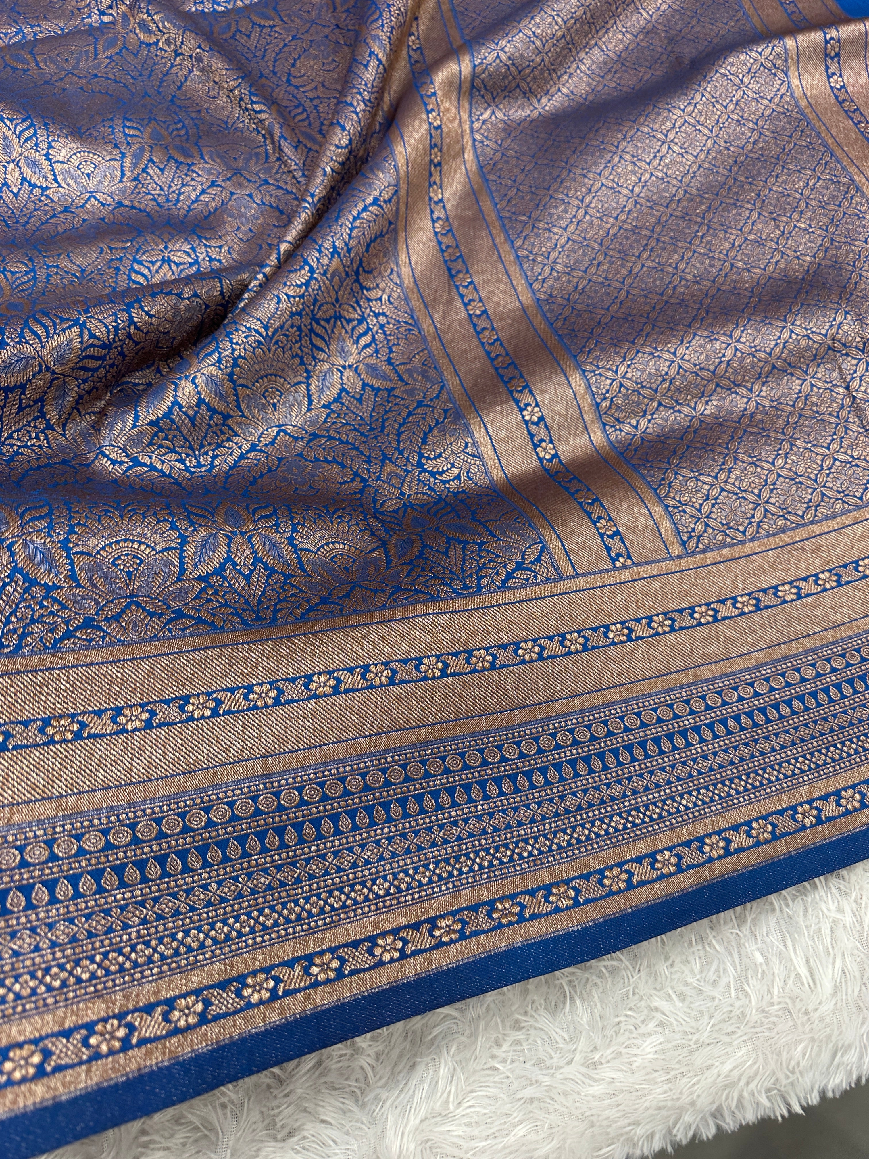 Light Blue Banarasi Dupion Silk Saree with Embossed Antique Zari Weaving & Rich Antique Zari Pallu | STF69