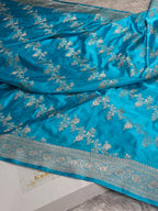 Light Blue Premium Banarasi Mashru Silk Saree with Jaal Woven Pattern MKS143