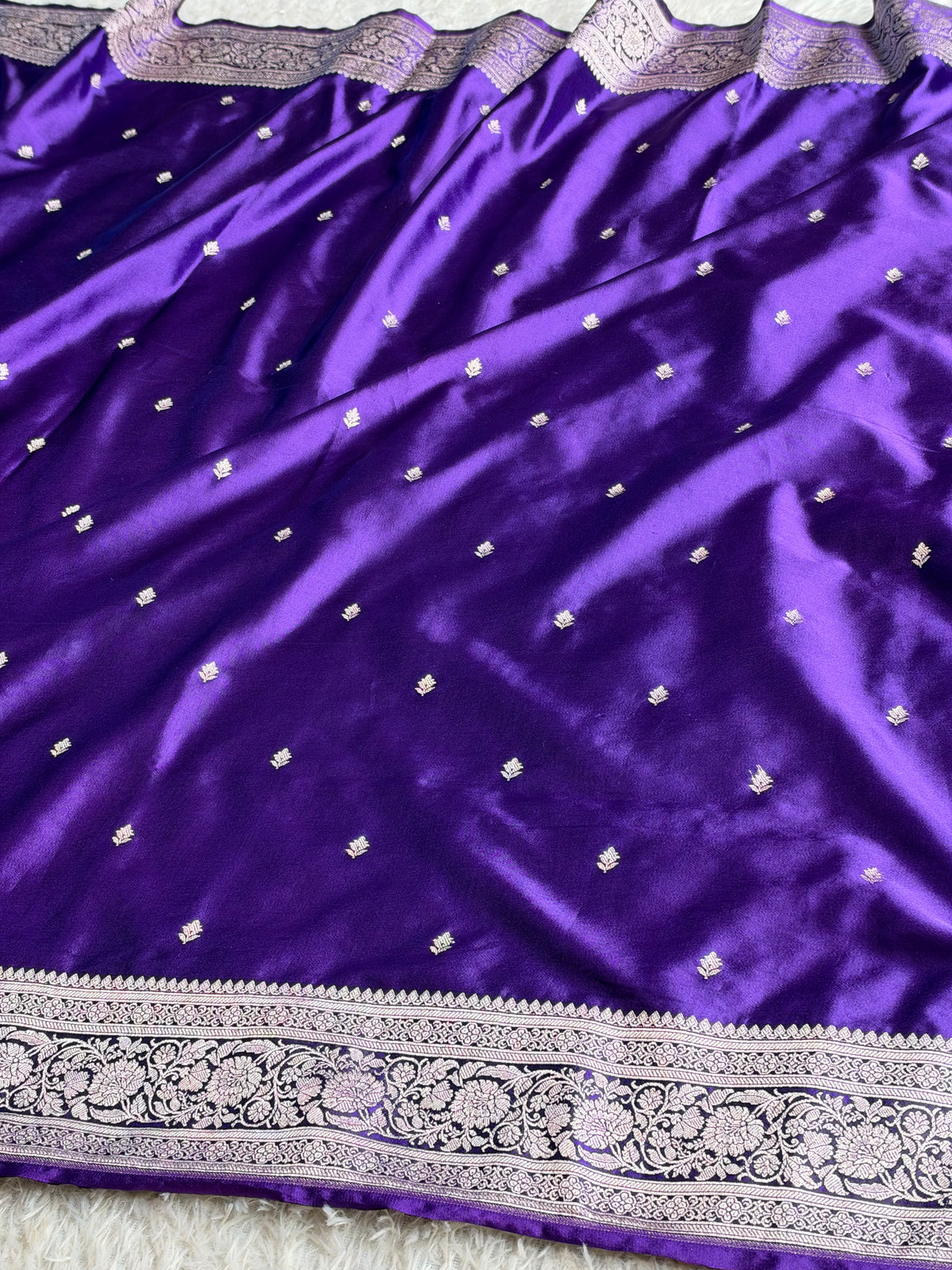 Banarasi Mashru Kataan Silk Saree in Purple | Buta Woven Design | Rich Zari Pallu & Border Blouse | MKS848