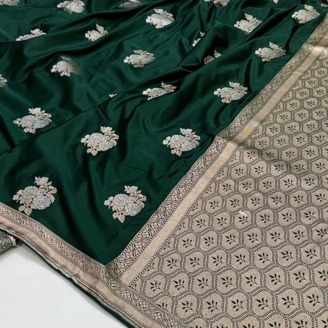 ✨ Mashru Kataan Silk Saree with Buta Woven Pattern & Meenakari Jaal Design – MKS415