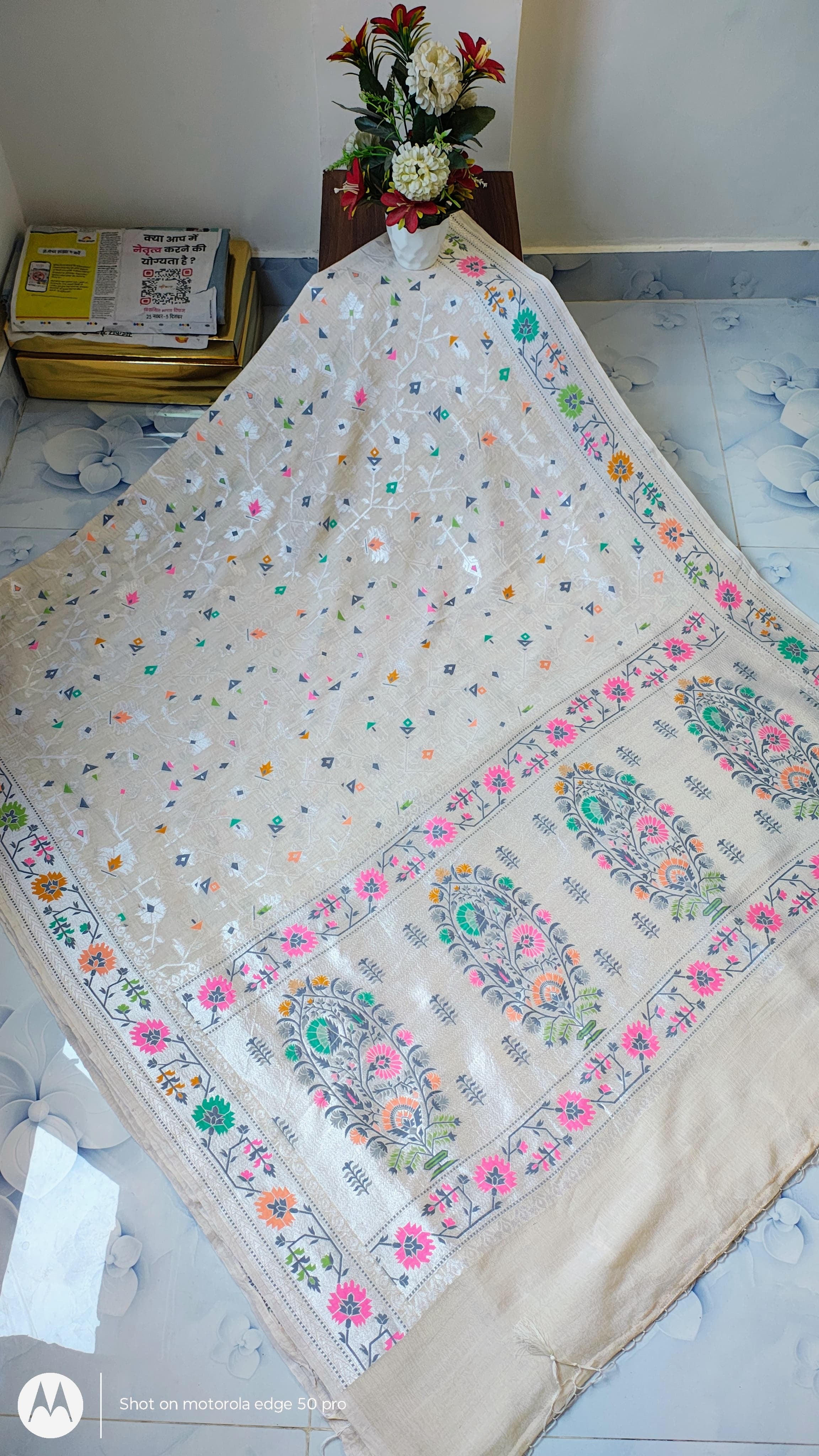 Pure Silk Tussar Banarasi Saree with All-over Meenakari Jaal Woven Pattern TSS12